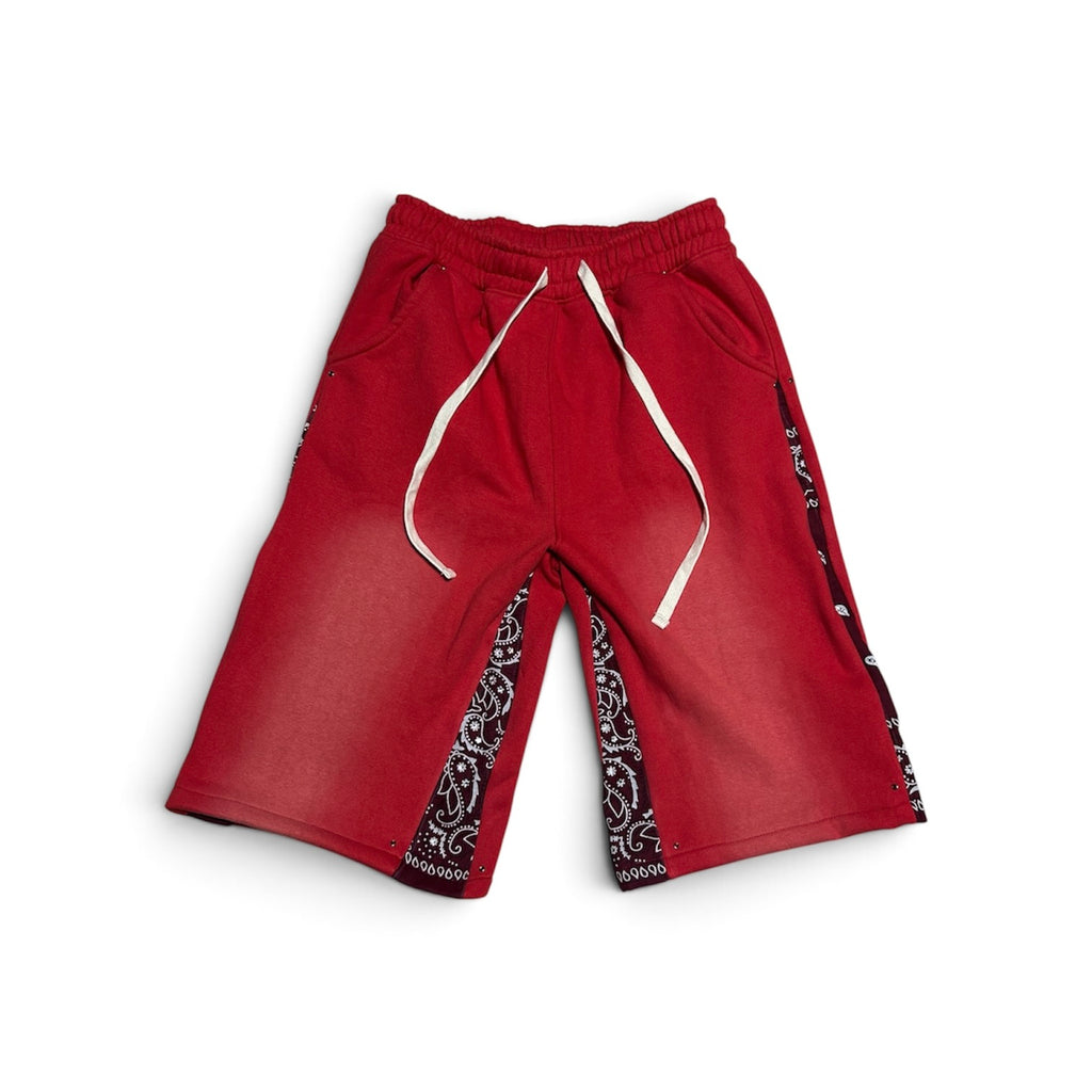 LARGE RED OVERSIZED FLARED PAISLEY SHORTS