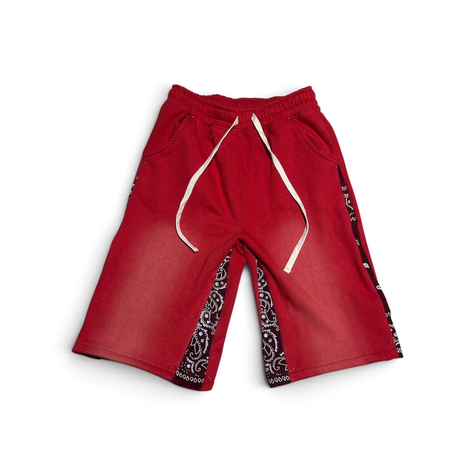 LARGE RED OVERSIZED FLARED PAISLEY SHORTS