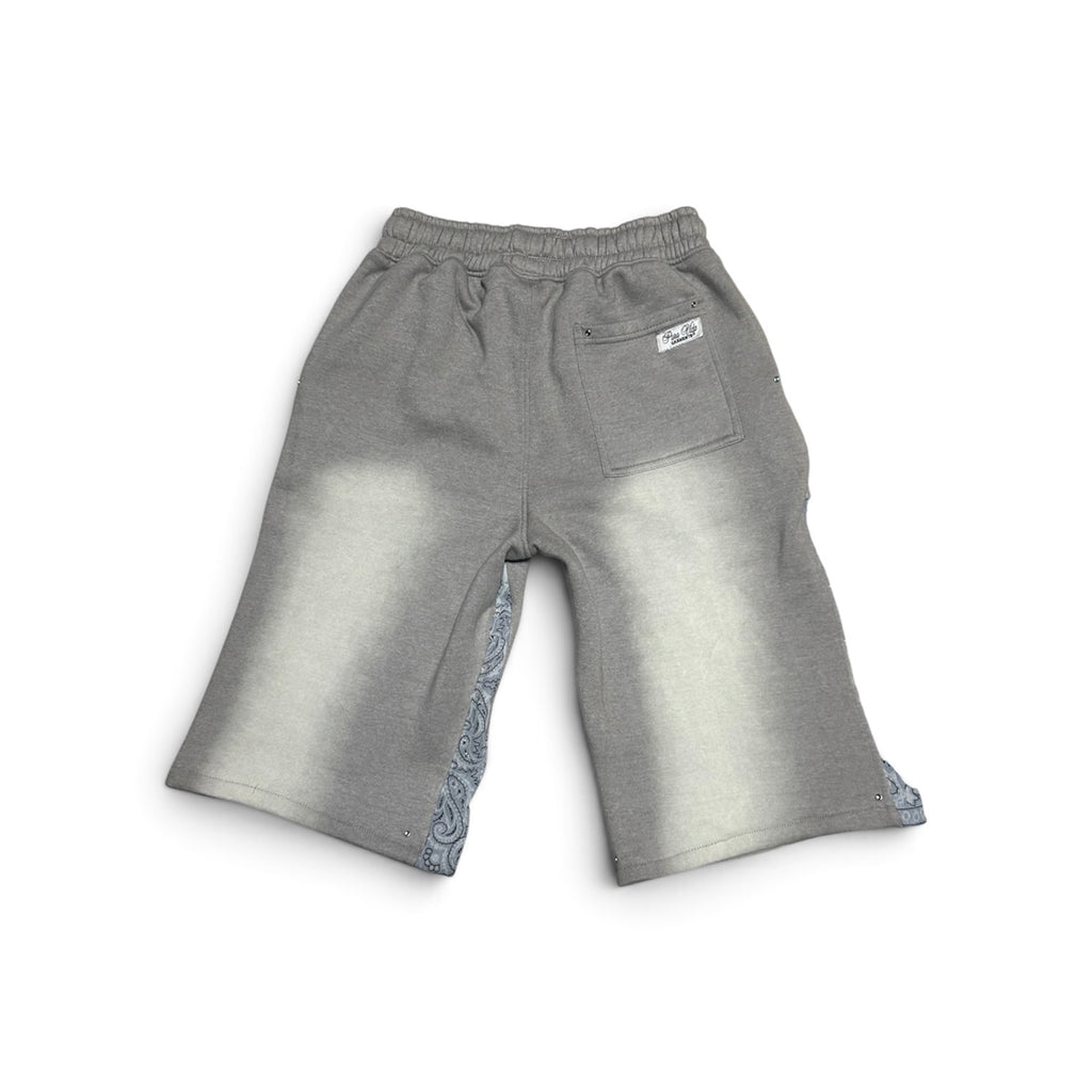 SMALL GREY OVERSIZED FLARED PAISLEY SHORTS