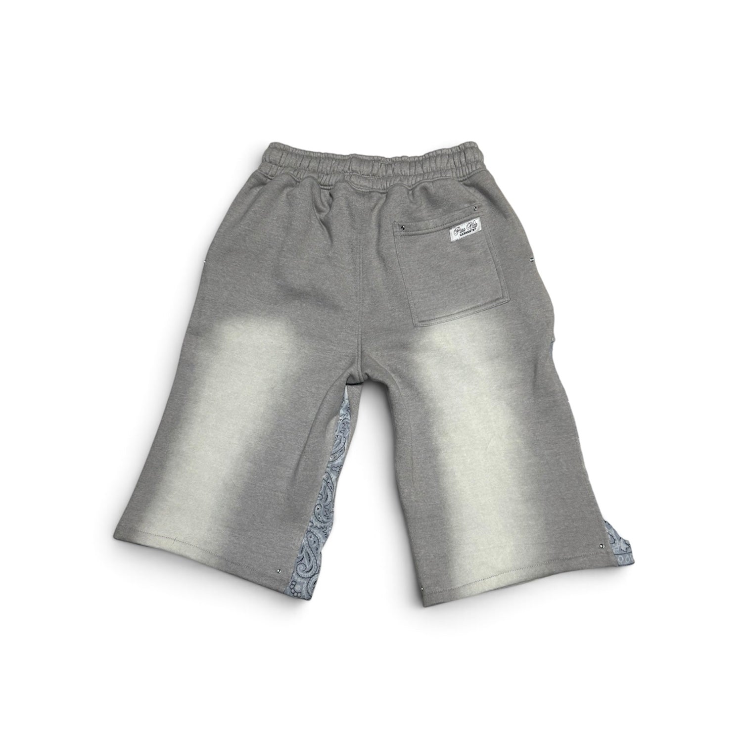 SMALL GREY OVERSIZED FLARED PAISLEY SHORTS